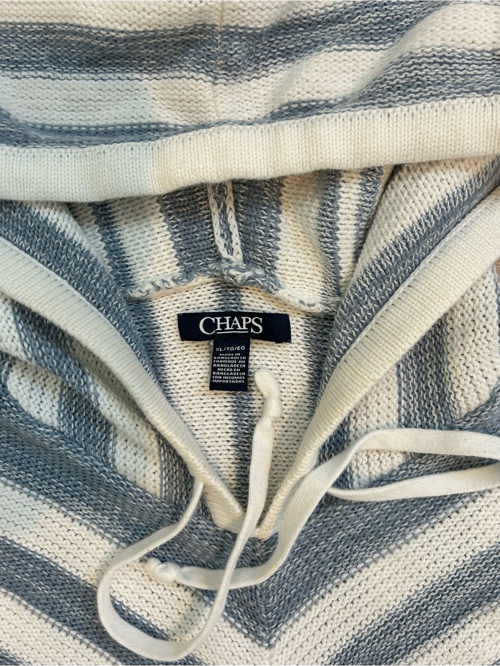 Chaps Hooded Striped Pullover - Blue & White - Picture 3 of 4